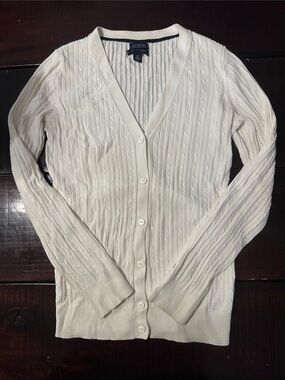 Tommy Hilfiger Cream Cable-Knit V-Neck Cardigan